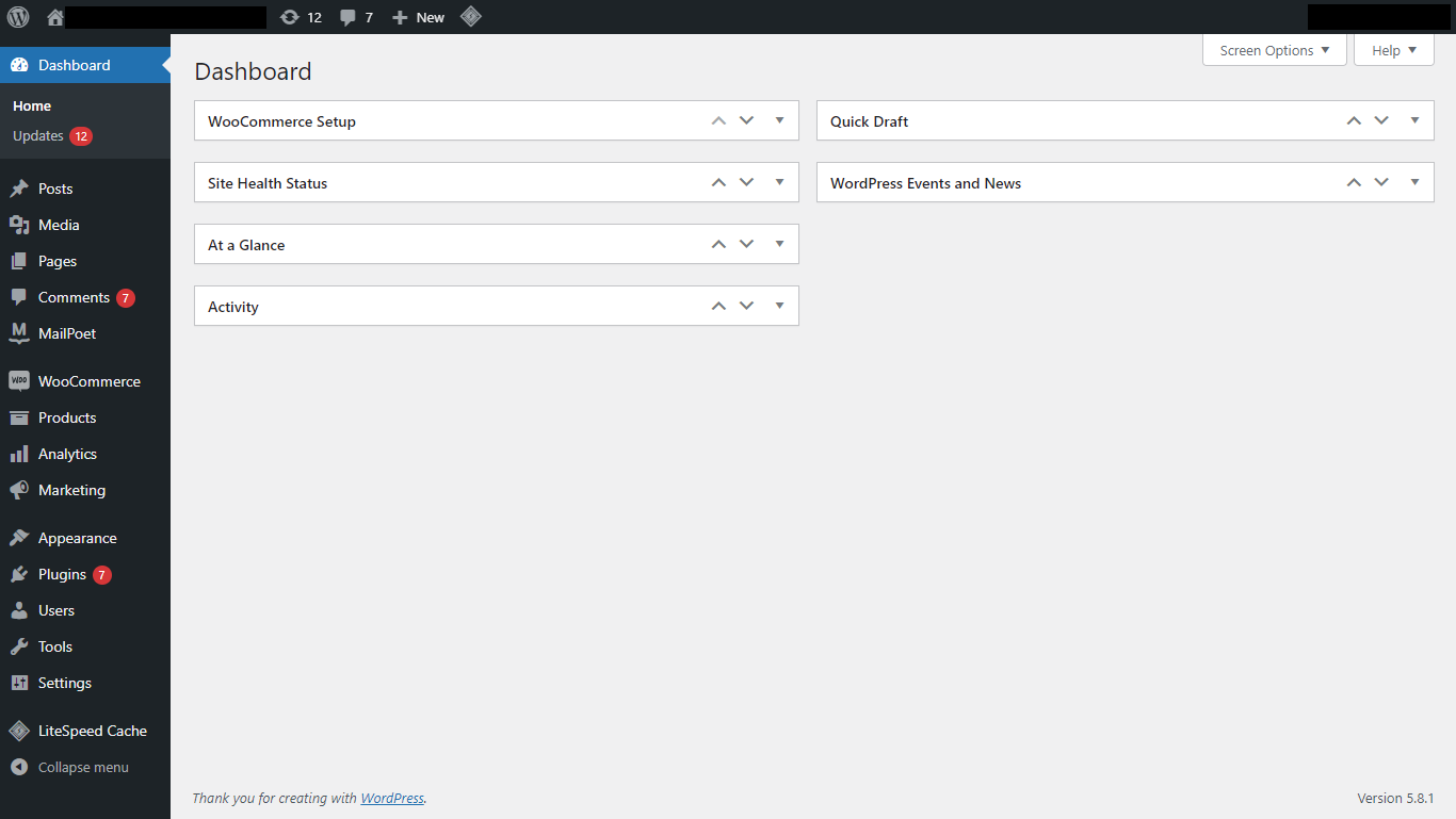 Wordpress Dashboard